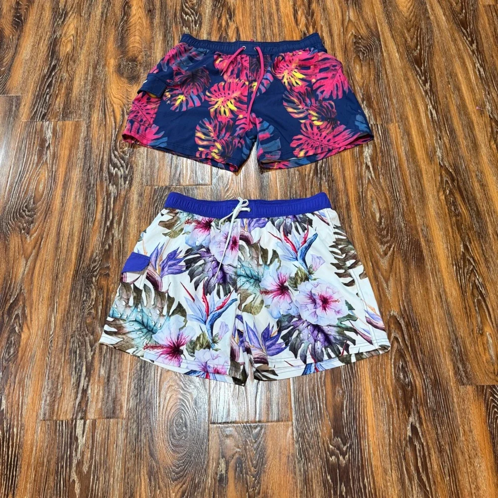 Rocorose Womens L Tropical Floral Swim Trunks Board Shorts Set 2 Large L